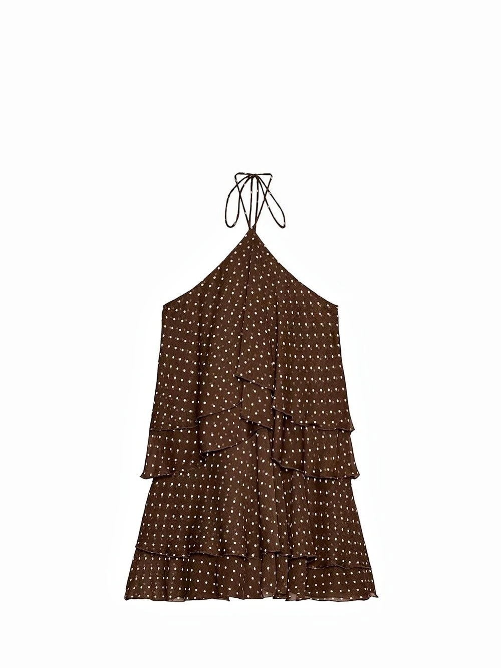 Zara Brown Polka Dot Halter Ruffle Mini Dress in Brown Size Medium